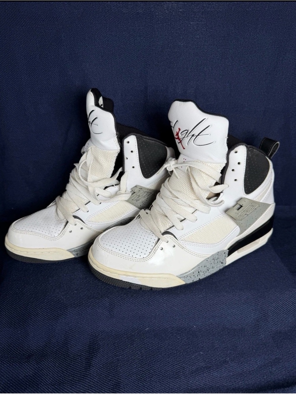 Jordan White and Black High-Top Basketball Sneakers with Gray Accents